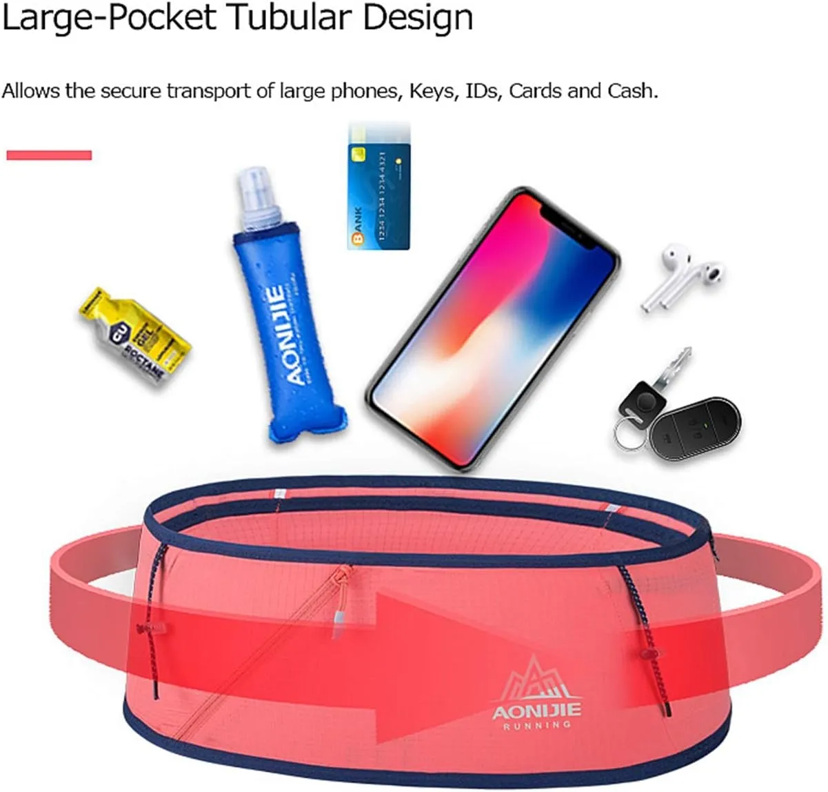 Running Pouch Belt Waist Pack Fanny Bag with 250ml Soft Water Bottle, Bounce Free Fashion Workout Jogging Travelling Money Pocket Belt for Women (Black, M/L)