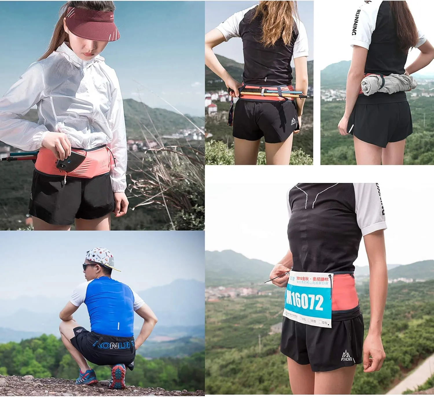 Running Pouch Belt Waist Pack Fanny Bag with 250ml Soft Water Bottle, Bounce Free Fashion Workout Jogging Travelling Money Pocket Belt for Women (Pink, S/M)