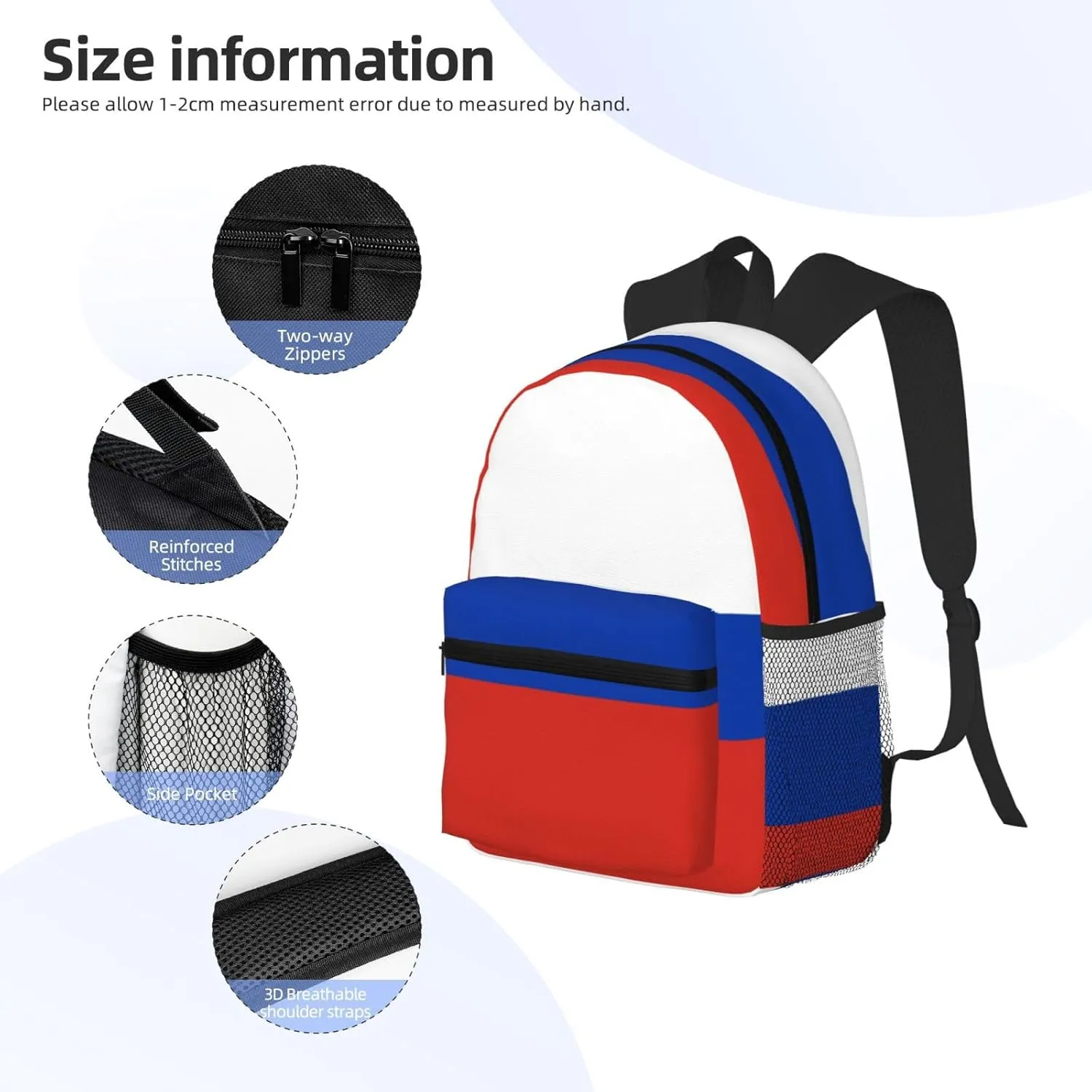 Russian Flag Fashion Backpack,Casual Daypack Backpacks For Men Women, Laptop Bag Travel Hiking Camping