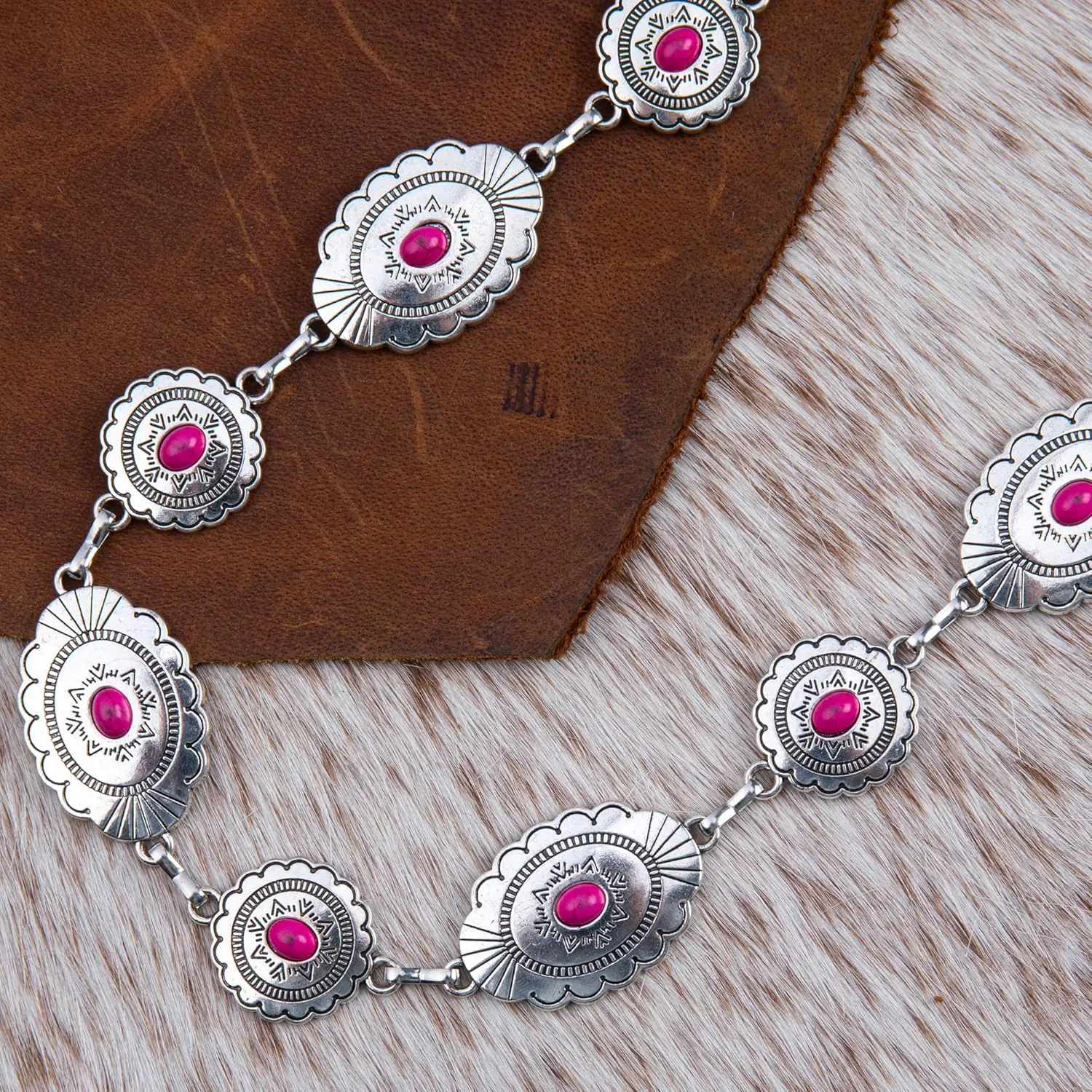 Rustic Couture's Womens Western Cowgirl Chain Belt Rustic Concho Metal Waist Belts