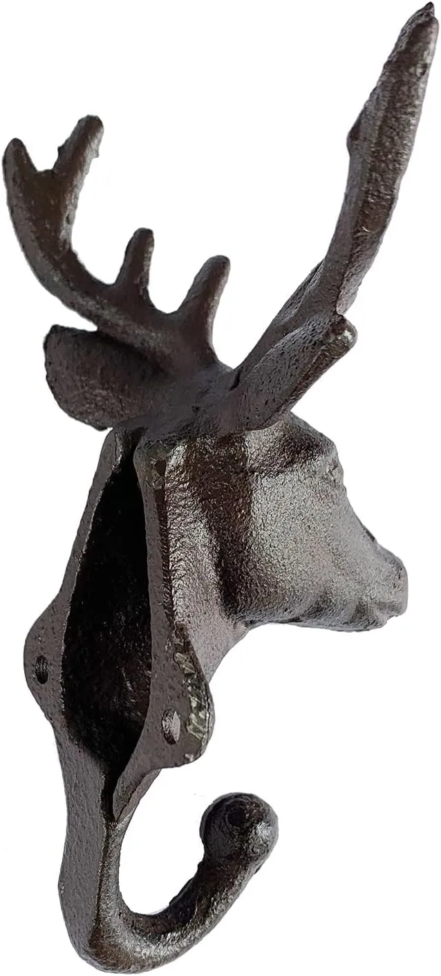 Rustic Heavy Duty Cast Iron Decorative Deer Wall Hooks Deer Antler Key Holder Hanging Towel Key Coat Hook Durable Iron Hanger Key Rack Living Room Bathroom Room Kitchen Wall Decoration
