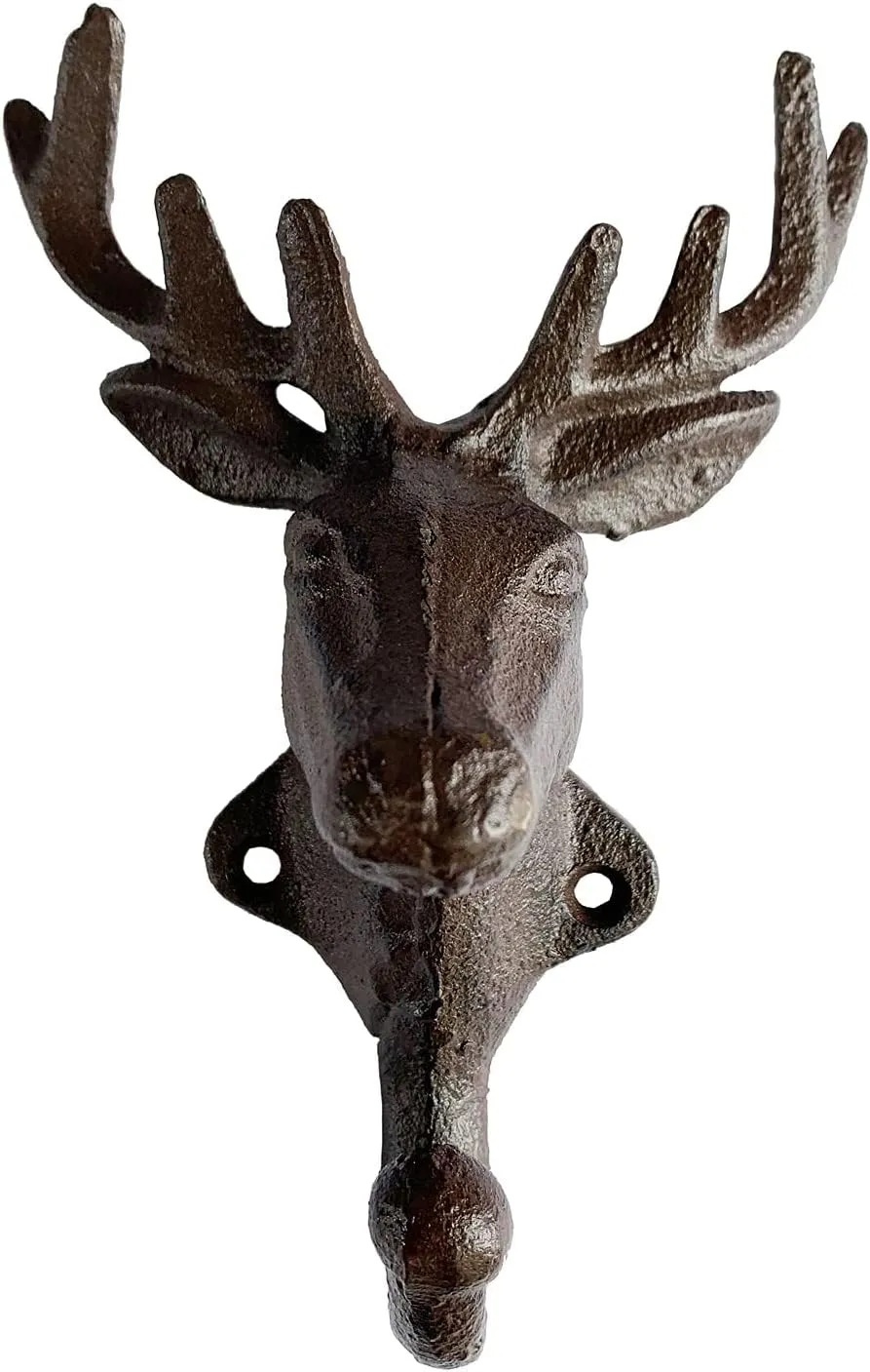 Rustic Heavy Duty Cast Iron Decorative Deer Wall Hooks Deer Antler Key Holder Hanging Towel Key Coat Hook Durable Iron Hanger Key Rack Living Room Bathroom Room Kitchen Wall Decoration