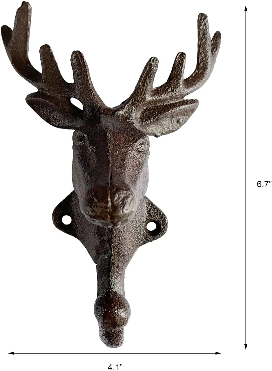 Rustic Heavy Duty Cast Iron Decorative Deer Wall Hooks Deer Antler Key Holder Hanging Towel Key Coat Hook Durable Iron Hanger Key Rack Living Room Bathroom Room Kitchen Wall Decoration