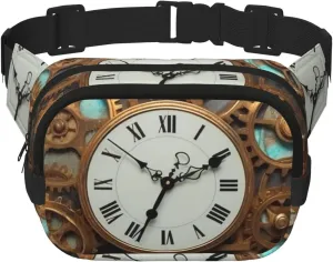 Rusty Steampunk Clock Fanny Pack For Women Waterproof Adjustable Belt Bags Waist Pack Fashion Casual Crossbody Bags Bum Bag For Running Workout Hiking Traveling