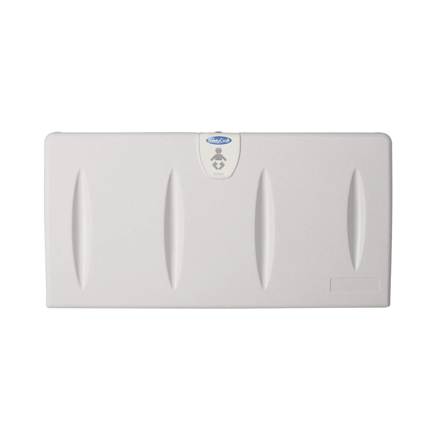 SafetyCraft Horizontal Wall-Mounted Baby Diaper Changing Station - Easy to Clean, High-Density Polyethylene w/Heavy Duty Steel Hinge - Built-in Liner Dispenser for Hooking Purse or Bag, Light Gray