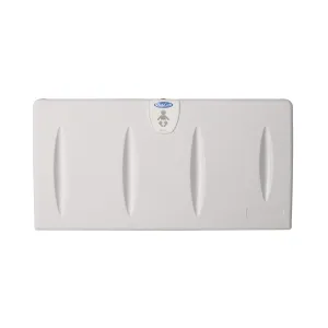 SafetyCraft Horizontal Wall-Mounted Baby Diaper Changing Station - Easy to Clean, High-Density Polyethylene w/Heavy Duty Steel Hinge - Built-in Liner Dispenser for Hooking Purse or Bag, Light Gray