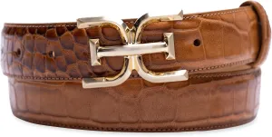 Sam Edelman Women's Fashion Double-E Plaque Logo Buckle Slim Textured Belt for Jeans, Dresses and Trousers