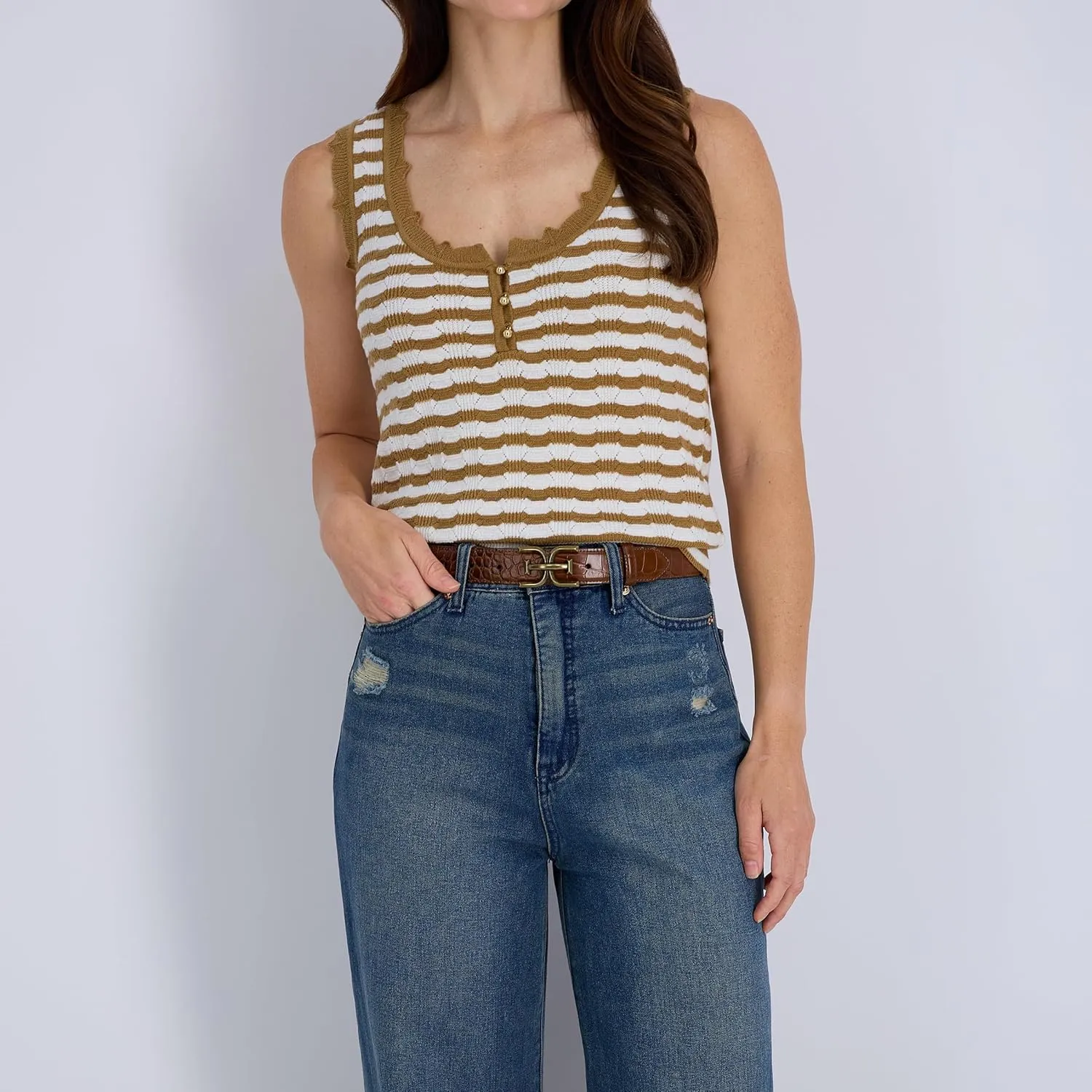 Sam Edelman Women's Fashion Double-E Plaque Logo Buckle Slim Textured Belt for Jeans, Dresses and Trousers