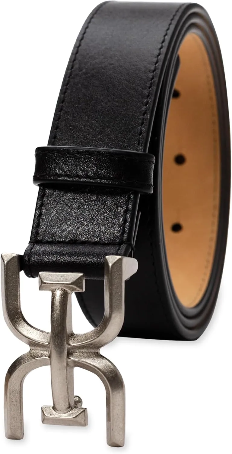 Sam Edelman Women's Fashion Double-E Plaque Logo Buckle Slim Textured Belt for Jeans, Dresses and Trousers