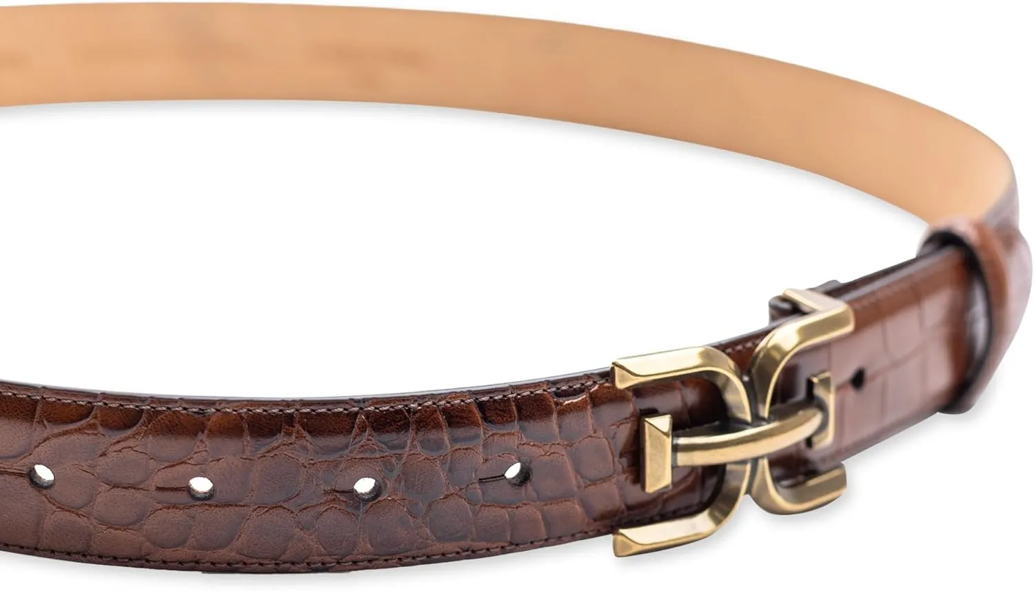 Sam Edelman Women's Fashion Double-E Plaque Logo Buckle Slim Textured Belt for Jeans, Dresses and Trousers