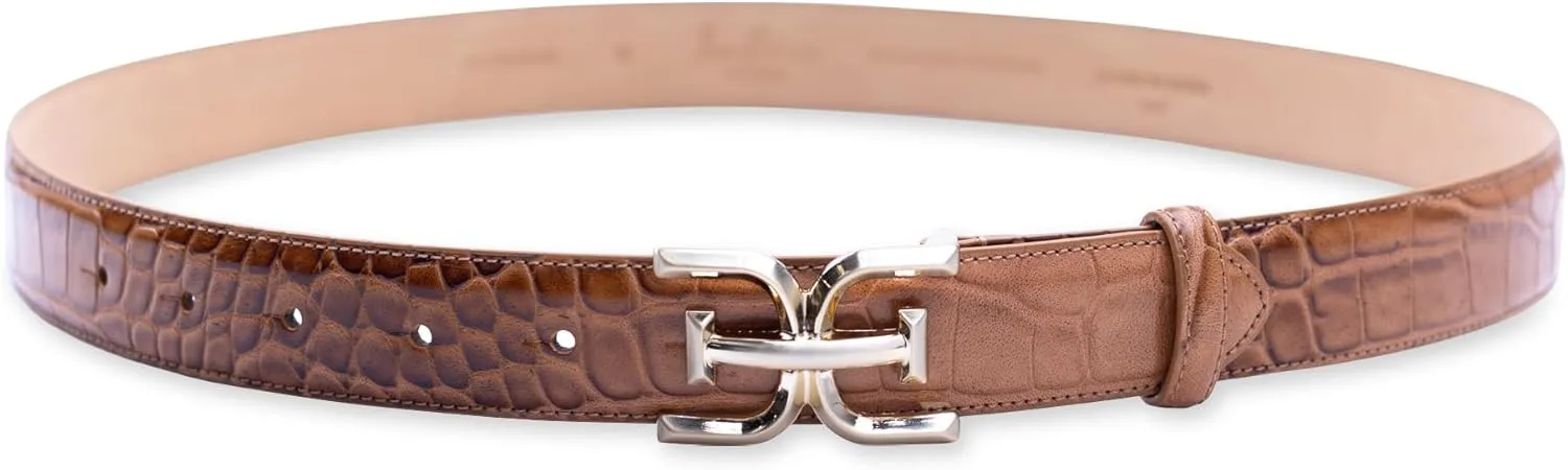 Sam Edelman Women's Fashion Double-E Plaque Logo Buckle Slim Textured Belt for Jeans, Dresses and Trousers