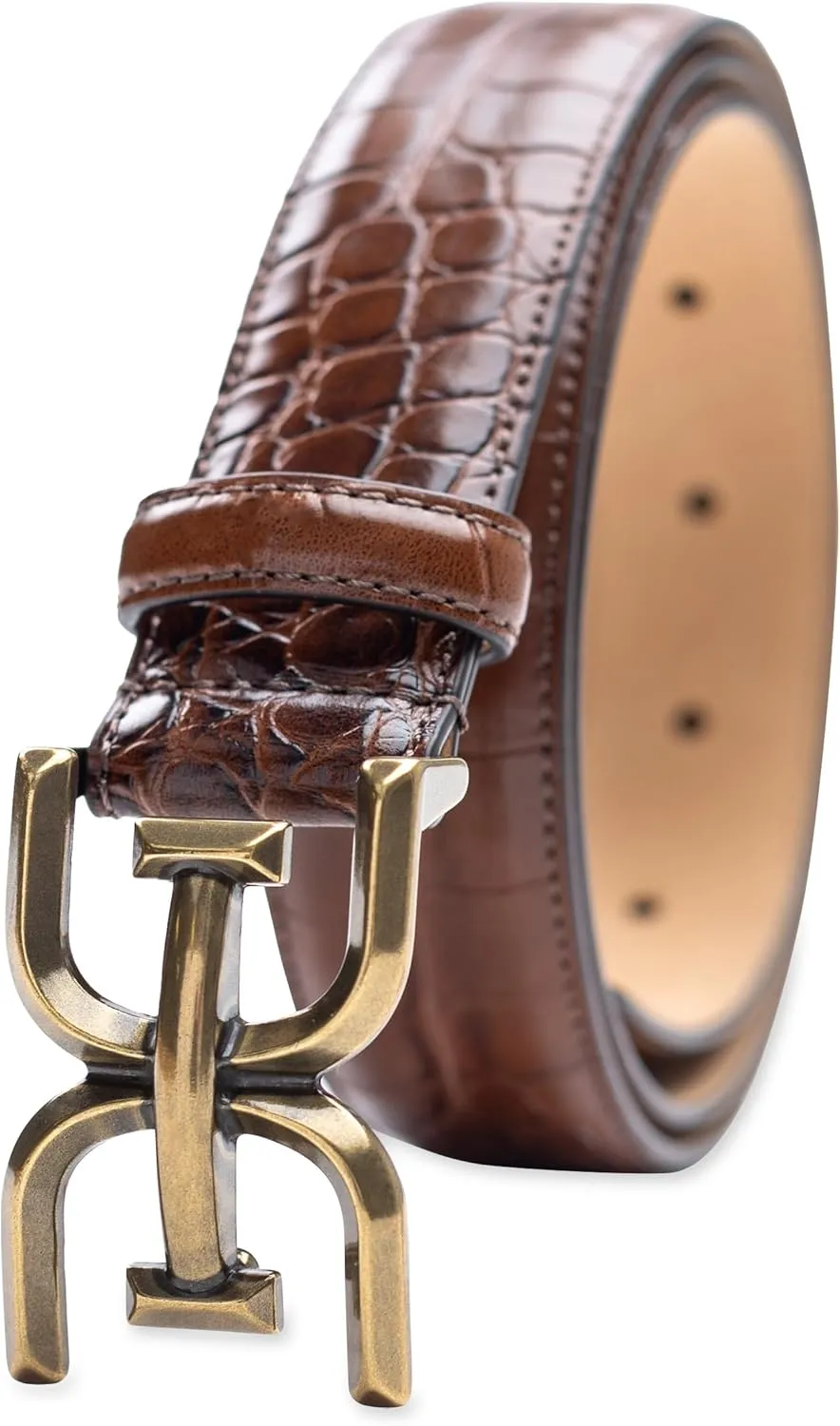 Sam Edelman Women's Fashion Double-E Plaque Logo Buckle Slim Textured Belt for Jeans, Dresses and Trousers