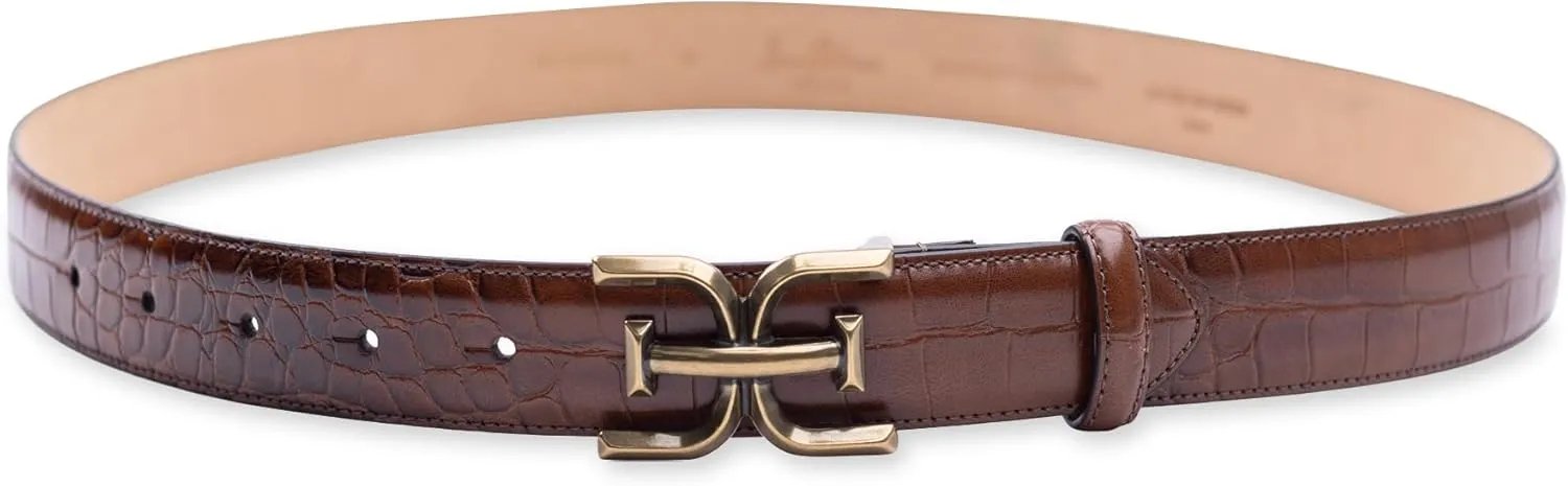 Sam Edelman Women's Fashion Double-E Plaque Logo Buckle Slim Textured Belt for Jeans, Dresses and Trousers