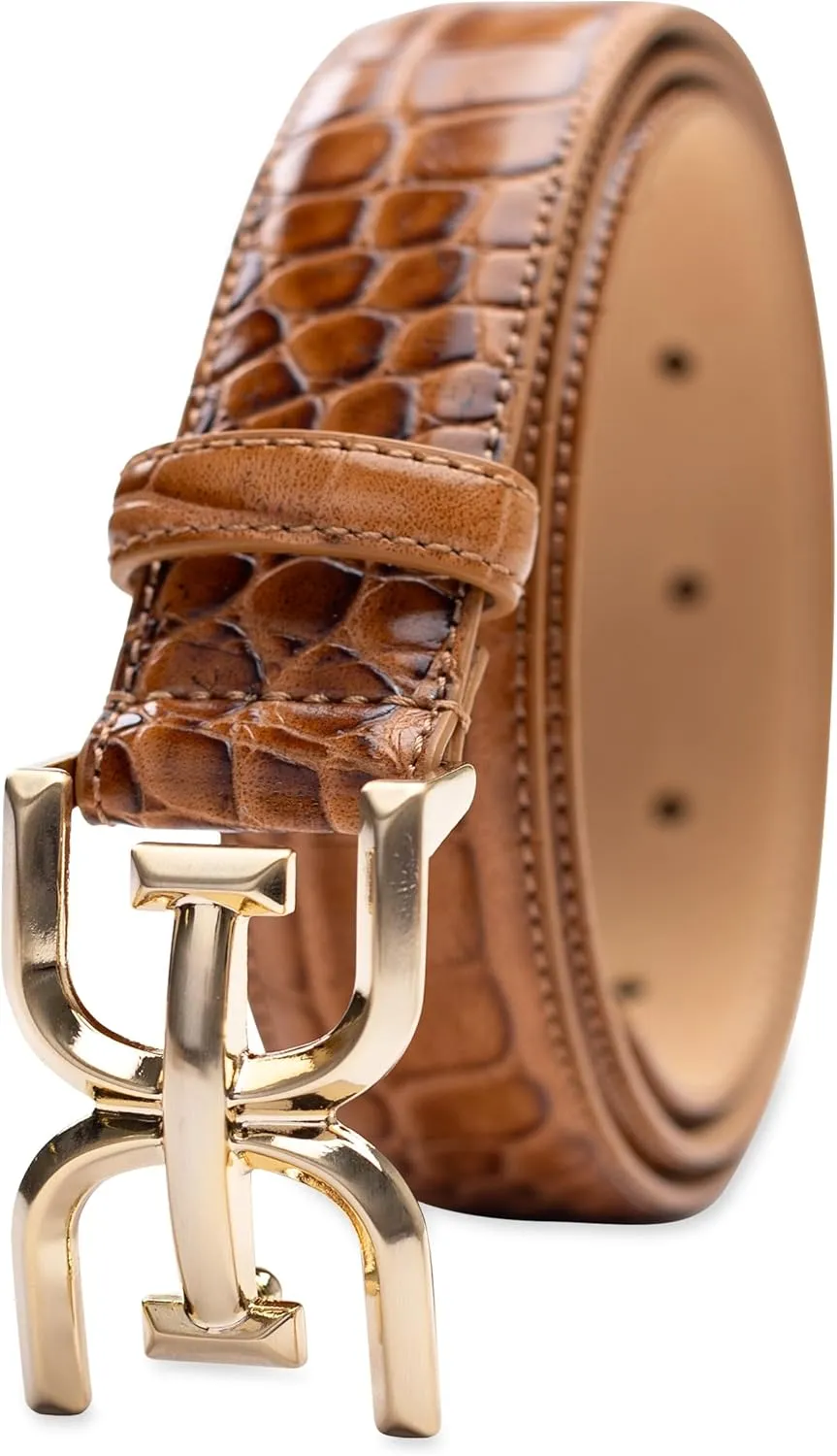 Sam Edelman Women's Fashion Double-E Plaque Logo Buckle Slim Textured Belt for Jeans, Dresses and Trousers