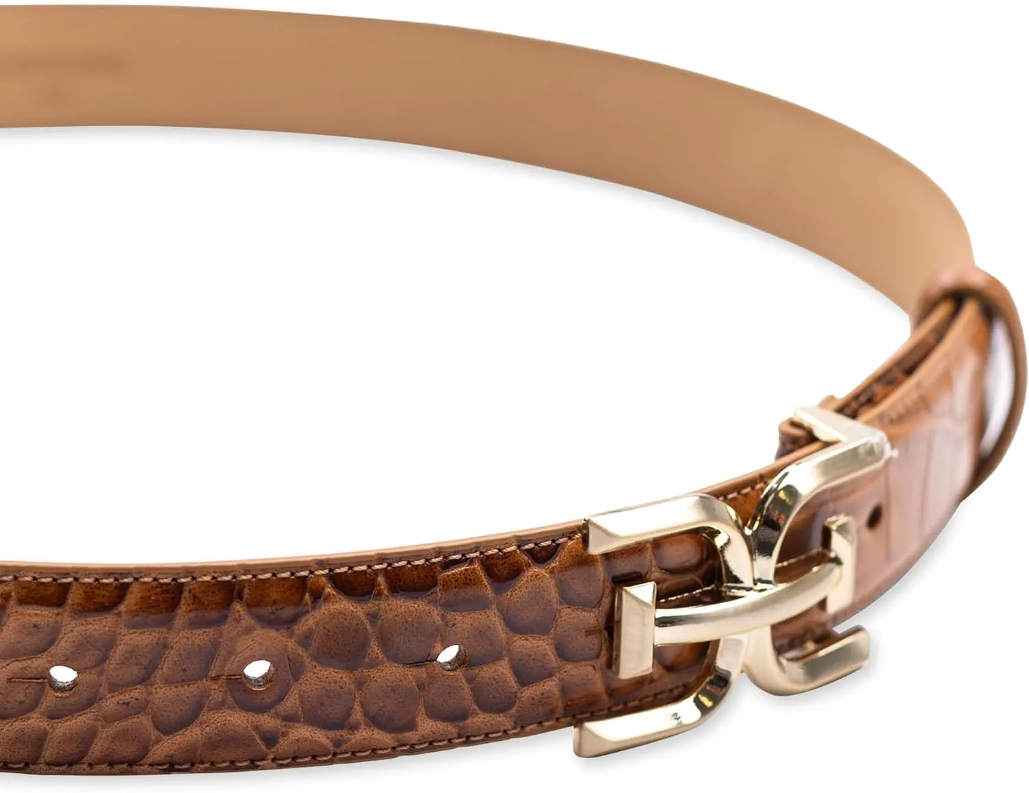 Sam Edelman Women's Fashion Double-E Plaque Logo Buckle Slim Textured Belt for Jeans, Dresses and Trousers