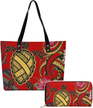 Samoa Tribal Design Women'S Handbag Large Capacity Shoulder Bag Polynesian 2-Piece Women'S Bag The Same Purse