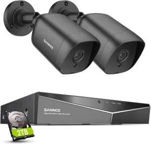 SANNCE 1080P CCTV Camera System, 5 in 1 DVR Hybrid Digital Video Recorder Compatible with TVI AHD CVI CVBS Analog IP Cameras, 2 IP66 Outdoor Security Camera, 2TB Hard Drive