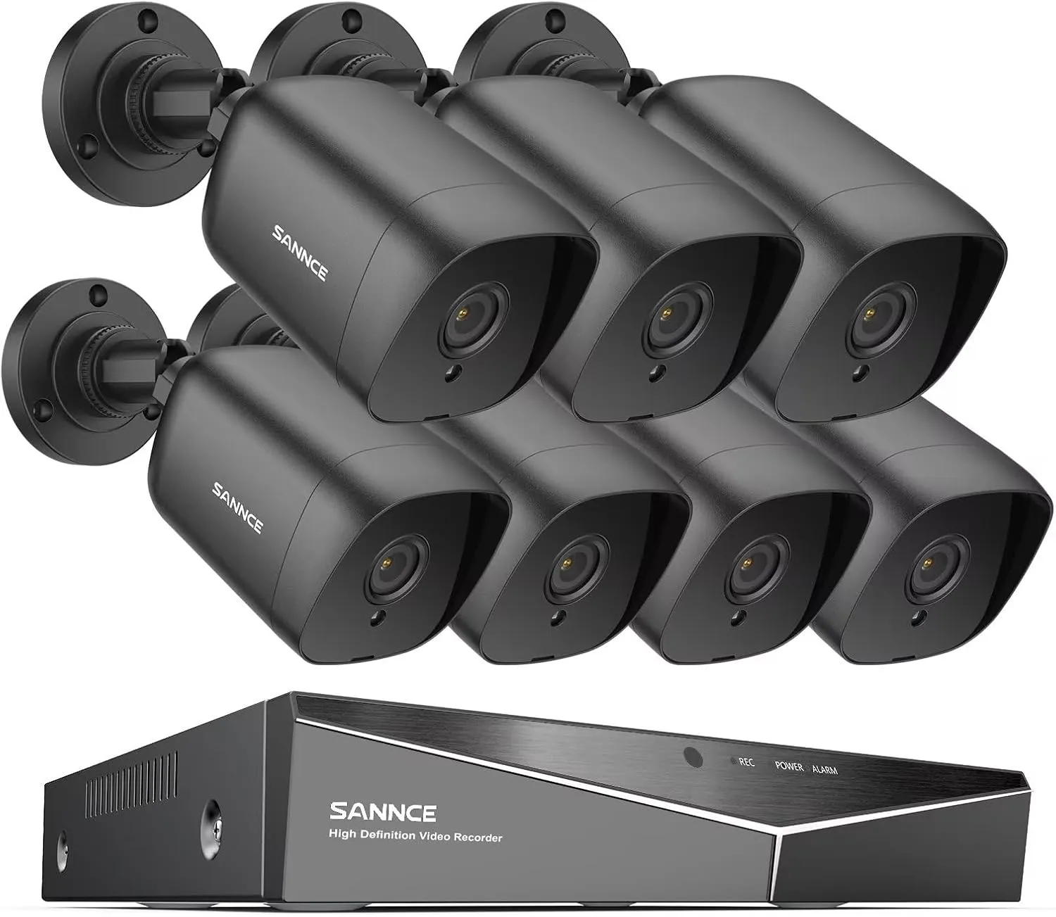 SANNCE 1080P CCTV Camera System, 5 in 1 DVR Hybrid Digital Video Recorder Compatible with TVI AHD CVI CVBS Analog IP Cameras, 7 Outdoor IP66 Security Cameras, No Hard Drive