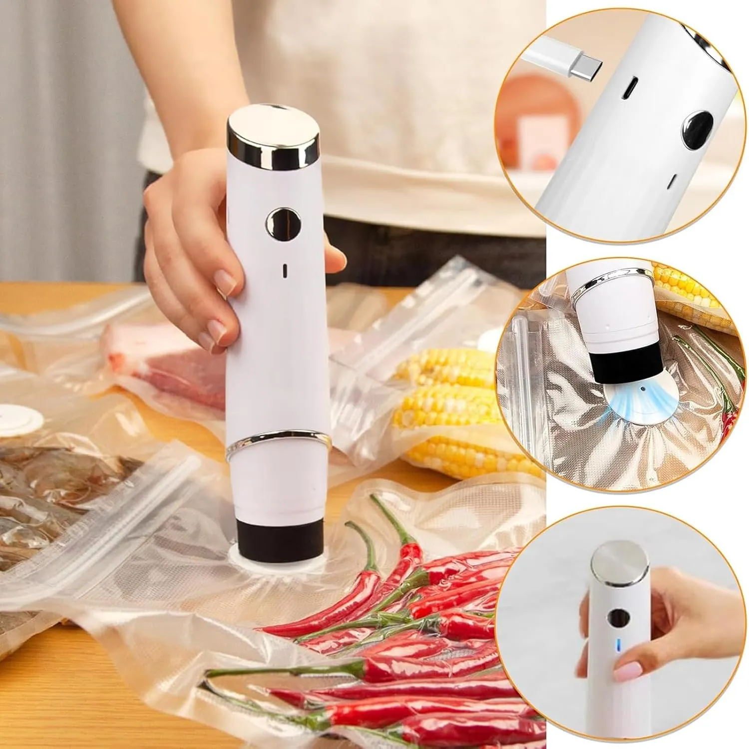 Savourfresh Vacuum Sealer, Savour Fresh Sealer, Handheld Portable Cordless Vacuums Sealers for Travel, With Reusable Sous Vide Bags (Vacuum Sealer   15 Bags)