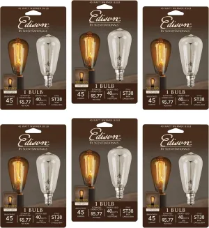 Scentsationals 40w Bulb for Edison Wax Warmer - 40 Watt Light Candelabra E12 Base - Retro Vintage Replacement Electric Plug-in Wax Melter, Certified Style ST38 120 Volt (6-Pack)