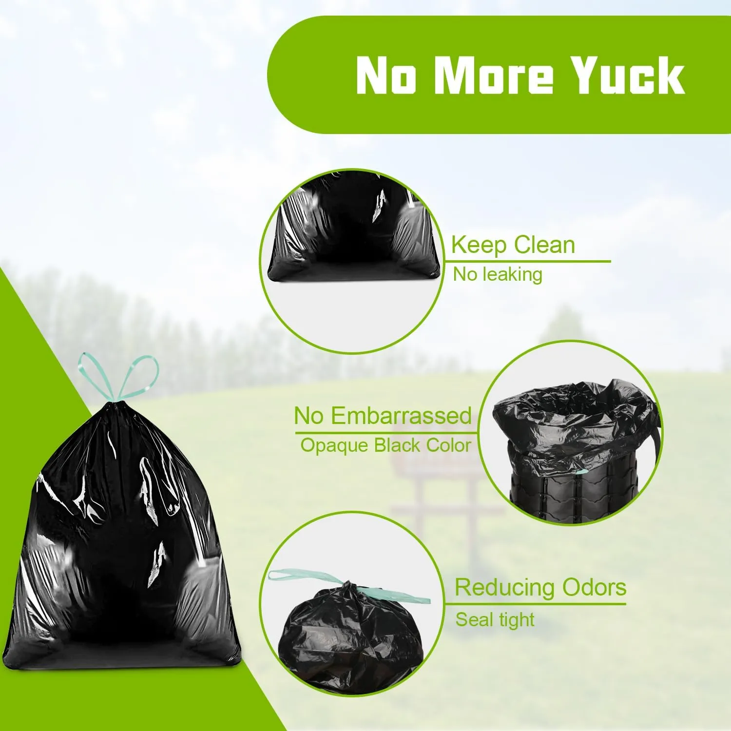 Sckee 50 Pack Heavy-Duty Waste Liners, Leak-Proof Potty Bags with Drawstring, Portable Toilet Buckets Bags for Hiking, Car Travel, Truck, RV, Boating, Road Trips & Outdoor Use (8 Gallon)