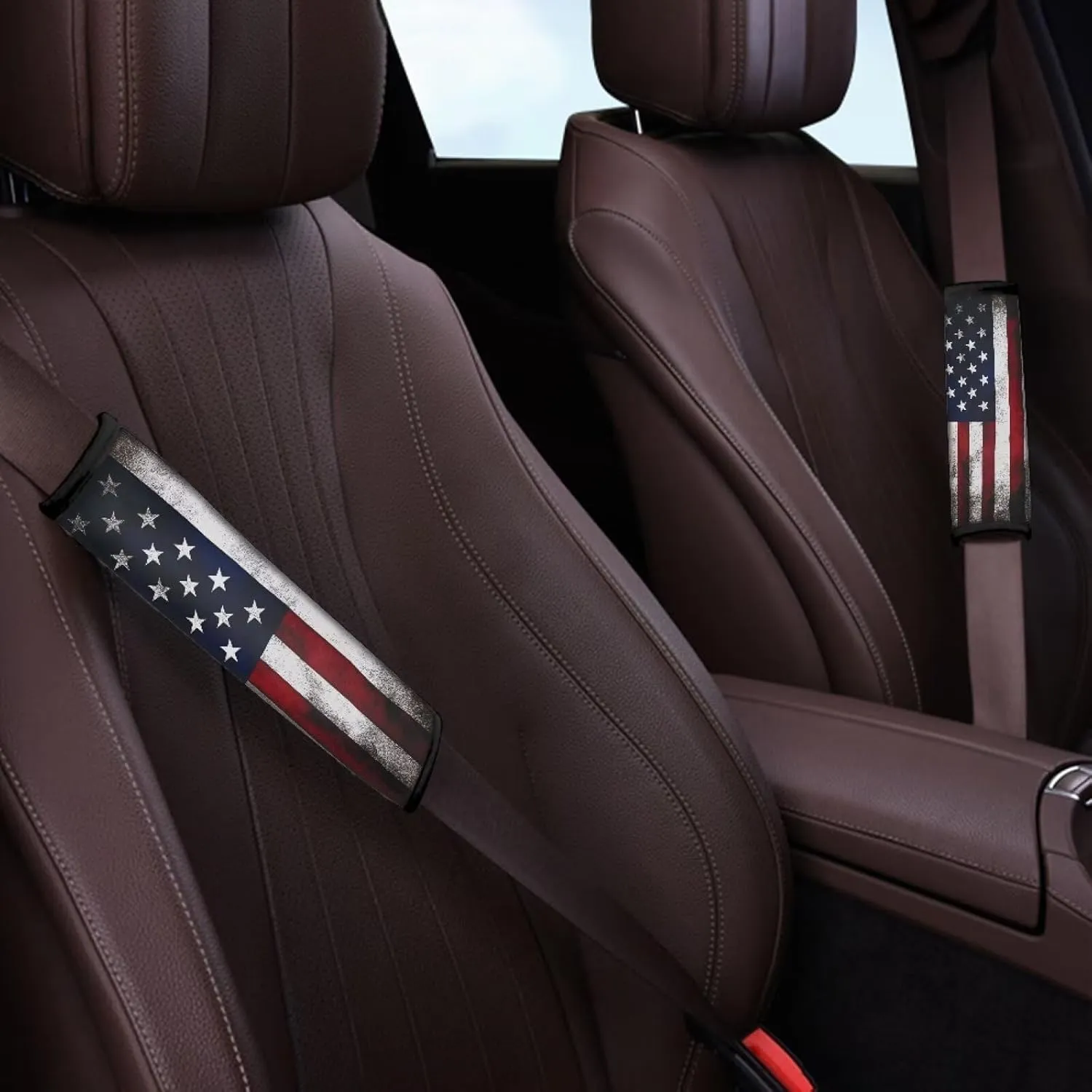 SEANATIVE Retro American Flag 2 Pack Universal Soft and Comfortable Car Seat Belt Pads Pads Pram Strap Covers Backpack Shoulder Pad Automotive Seat Belt Cushion Pad Cover