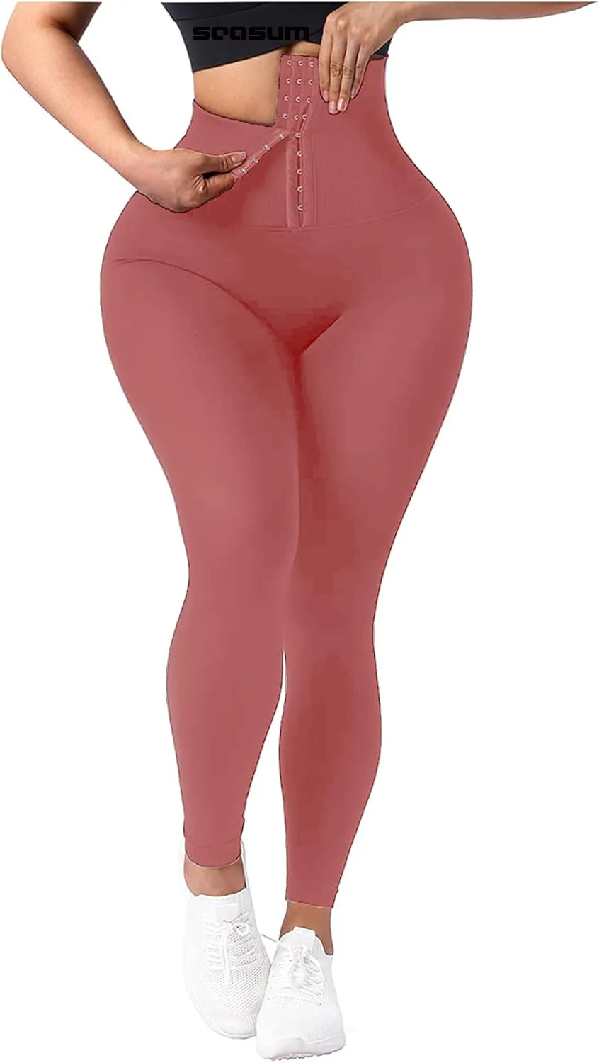 SEASUM High Waisted Yoga Legging with Adjustable Waist Corset Belt Tummy Control Slimming Waist Trainer Pant