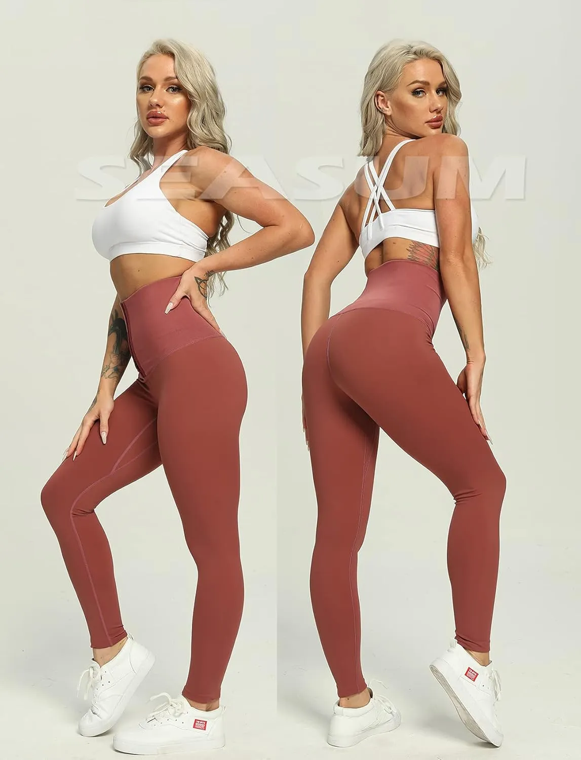 SEASUM High Waisted Yoga Legging with Adjustable Waist Corset Belt Tummy Control Slimming Waist Trainer Pant