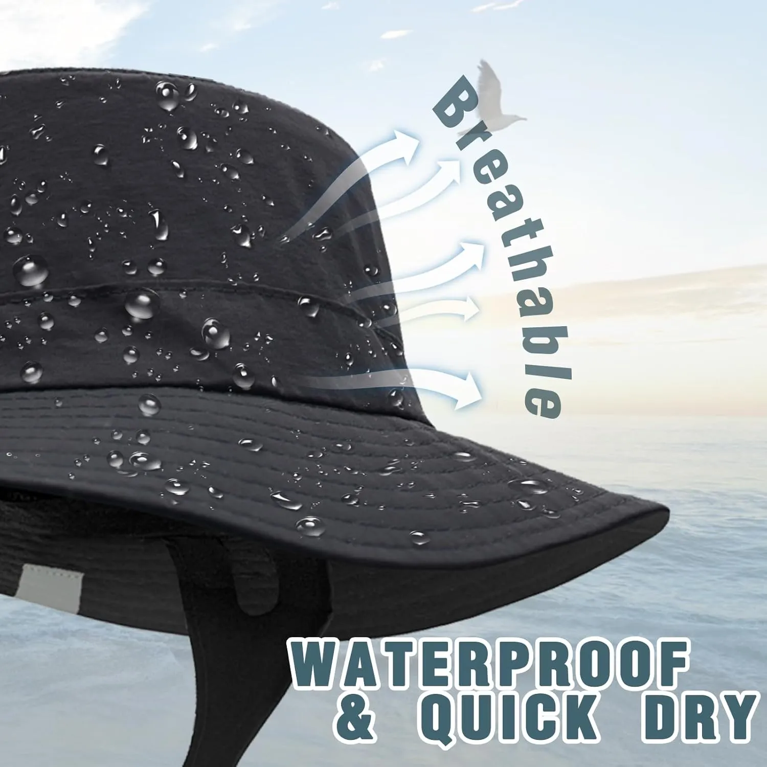 Seektop Surf Bucket Hat with UPF 50  UV Protection, Waterproof Sun Hat with Adjustable Chin Strap for Surfing, Water Sports