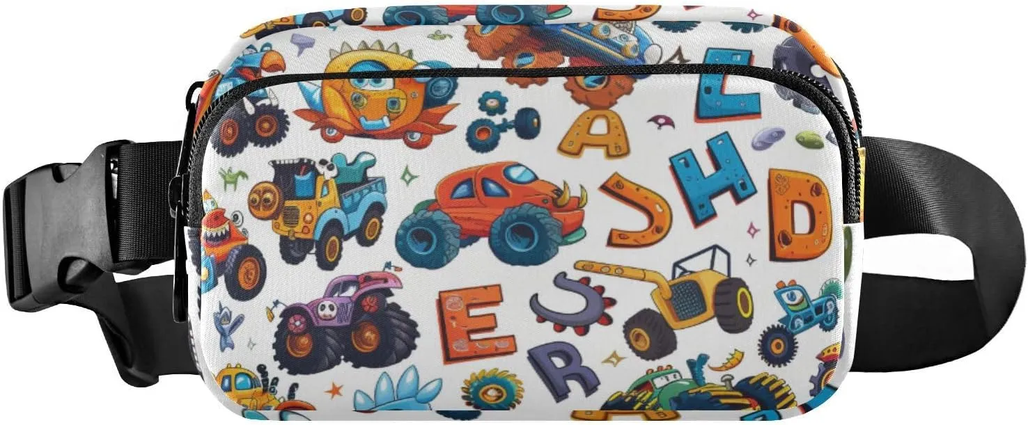 senya Cartoon Monster Trucks Letters Fanny Pack Crossbody Bags for Women Belt Bag Running Waist Bag with Adjustable Strap