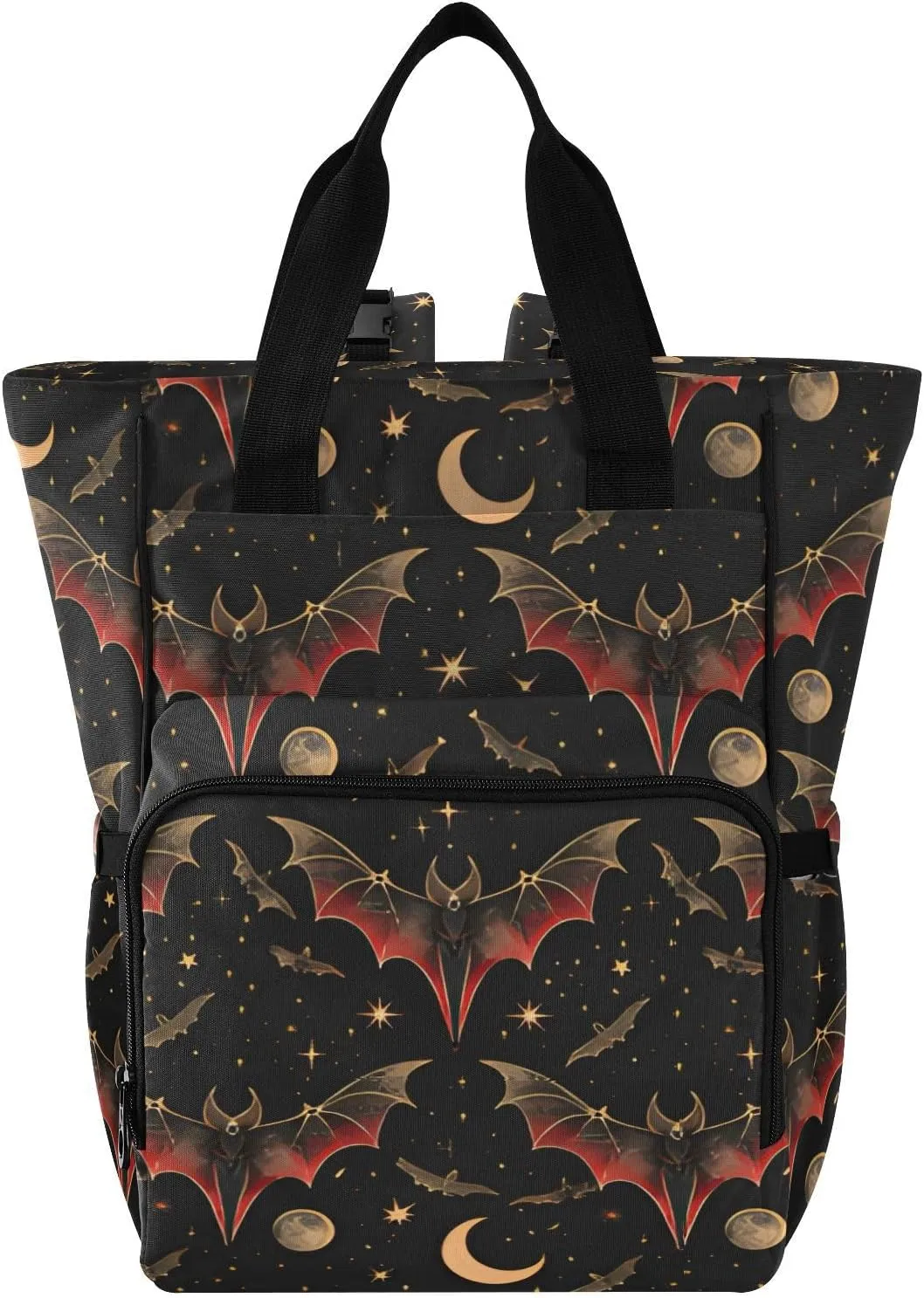 senya Diaper Bag Backpack, Bat Crescent Star Multifunction Travel Bag for Moms Dads