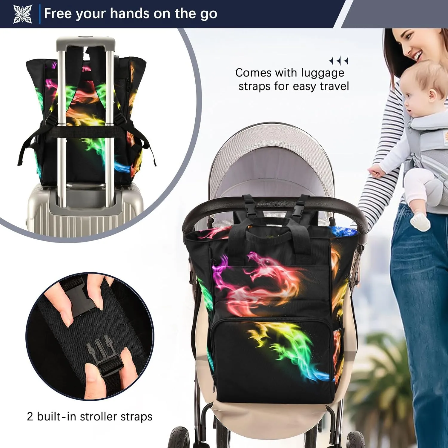 senya Diaper Bag Backpack, Magical Dragon Multifunction Travel Bag for Moms Dads