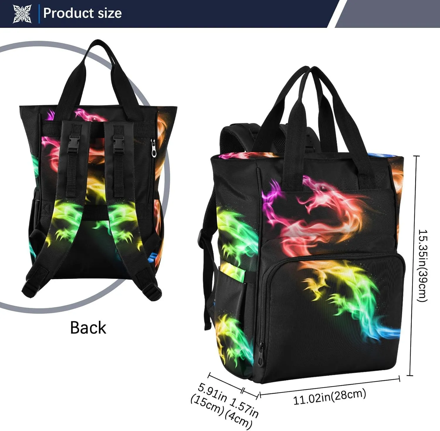 senya Diaper Bag Backpack, Magical Dragon Multifunction Travel Bag for Moms Dads