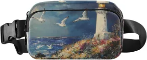 senya Lighthouse Flowers Seagull Fanny Pack Crossbody Bags for Women Belt Bag Running Waist Bag with Adjustable Strap