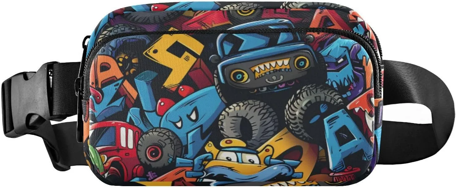 senya Monster Trucks Letters Pile Fanny Pack Crossbody Bags for Women Belt Bag Running Waist Bag with Adjustable Strap