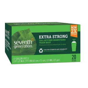 Seventh Generation Drawstring Kitchen Bags, 13 Gallon - 20 per pack -- 12 packs per case.12