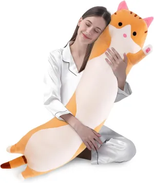 shangman Lovely Plush Cat Doll Cute Cartoon Soft Stuffed Kitten Pillow Long Throw Sleeping Pillow Doll Toy Gift for Kids Girlfriend Multiple Size (Brown,110cm/43.3in)