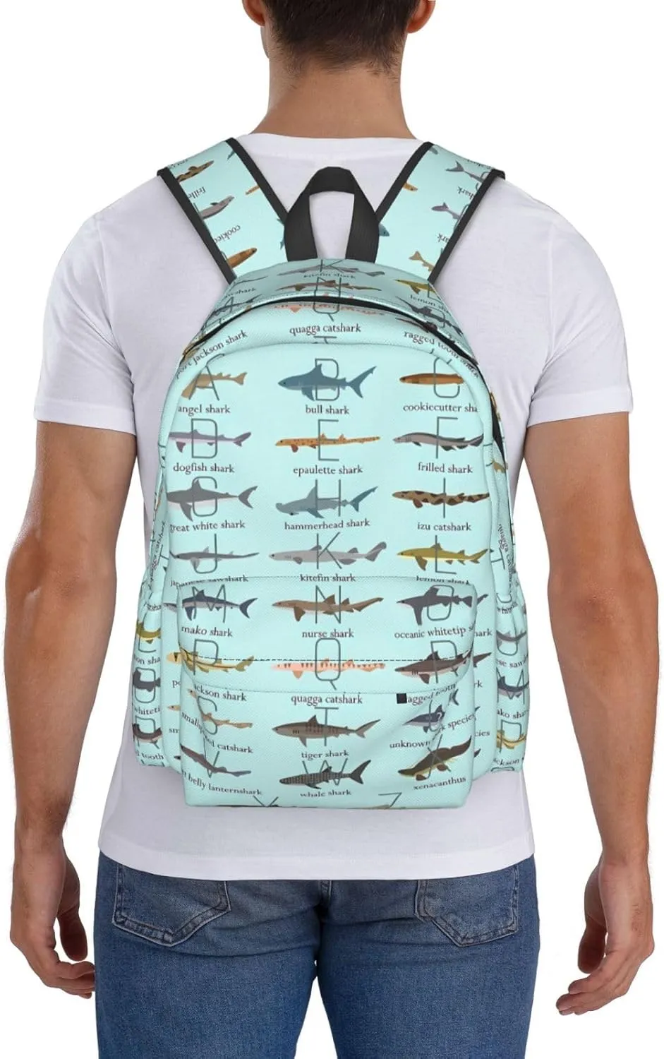 Shark Alphabet Laptop Backpack Shoulder Bag Laptop Pack Travel Backpacks Commuter Back Pack Casual Daypack Bags With Side Pockets