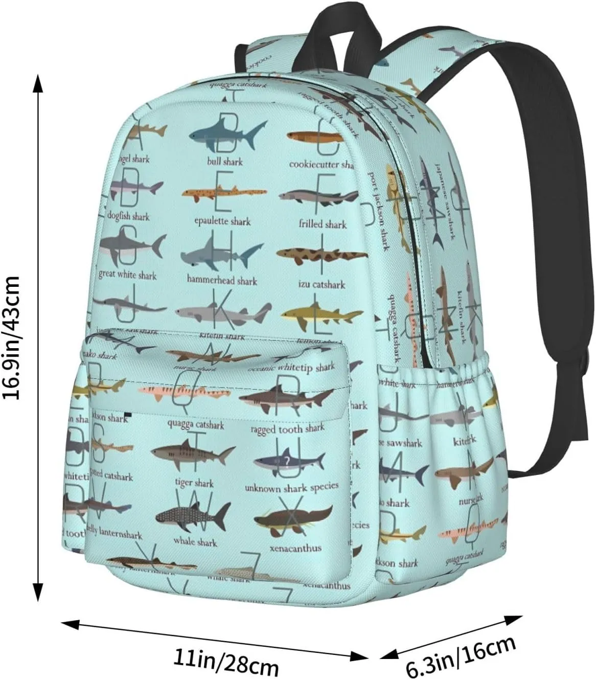 Shark Alphabet Laptop Backpack Shoulder Bag Laptop Pack Travel Backpacks Commuter Back Pack Casual Daypack Bags With Side Pockets