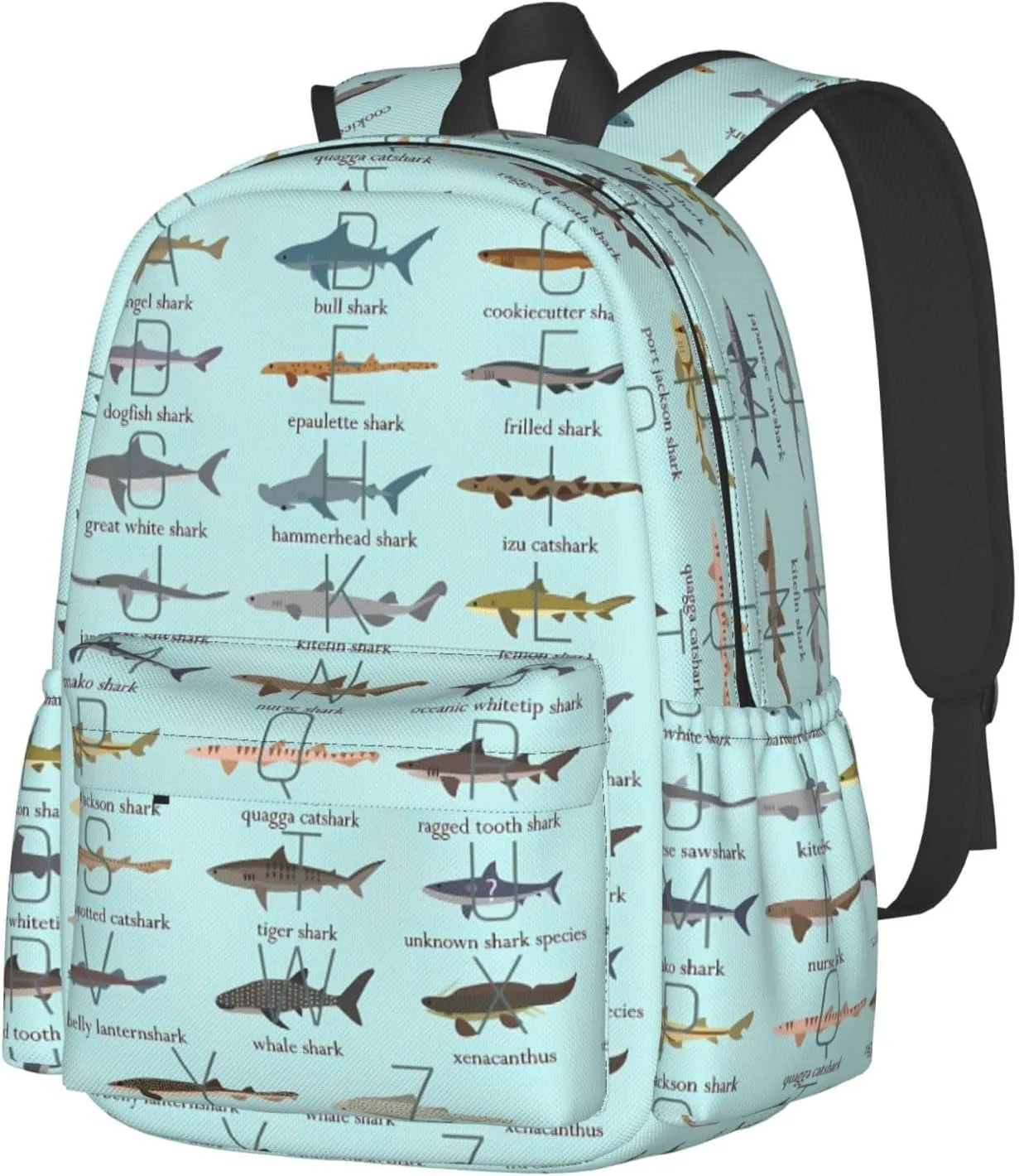 Shark Alphabet Laptop Backpack Shoulder Bag Laptop Pack Travel Backpacks Commuter Back Pack Casual Daypack Bags With Side Pockets