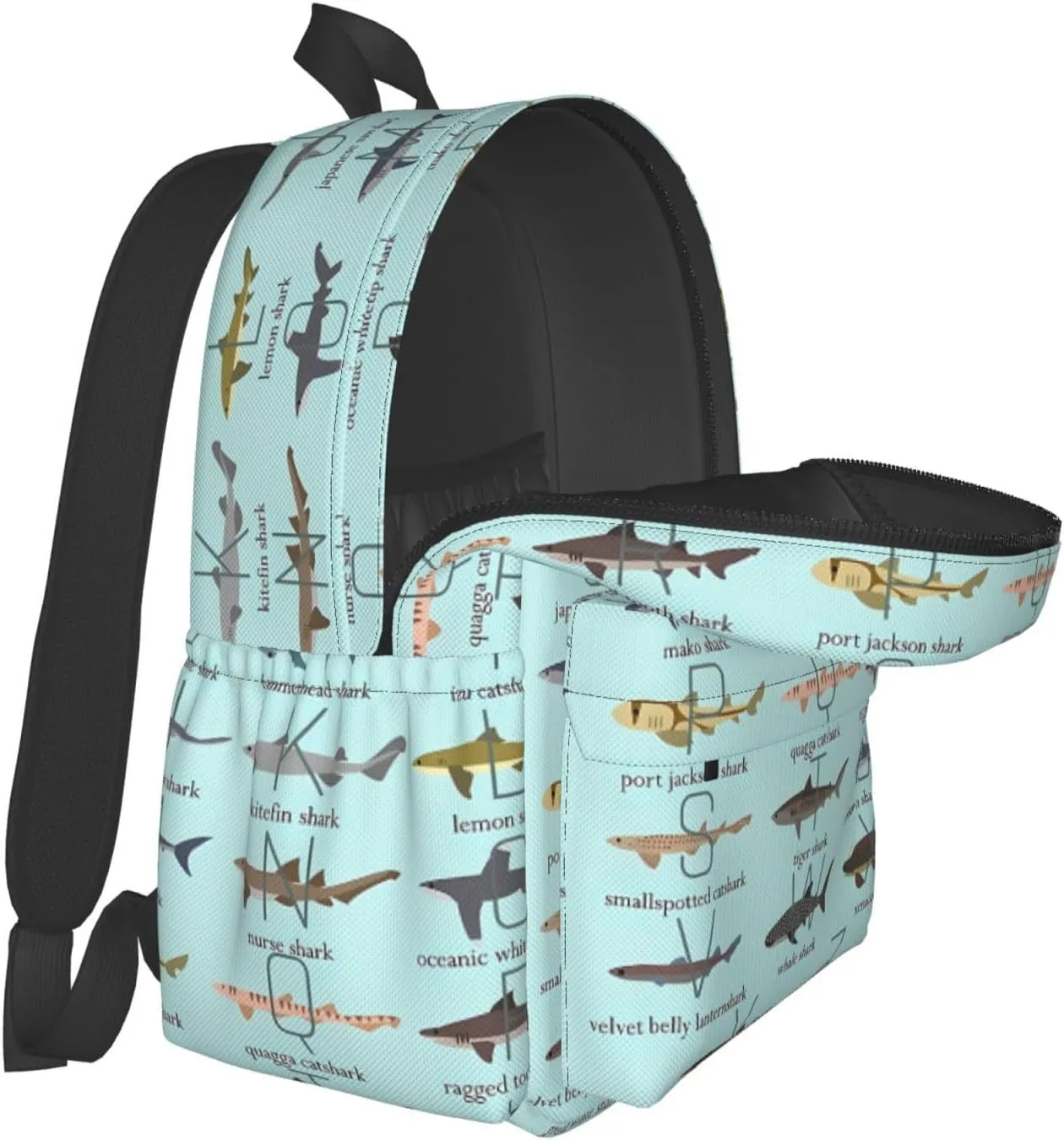 Shark Alphabet Laptop Backpack Shoulder Bag Laptop Pack Travel Backpacks Commuter Back Pack Casual Daypack Bags With Side Pockets