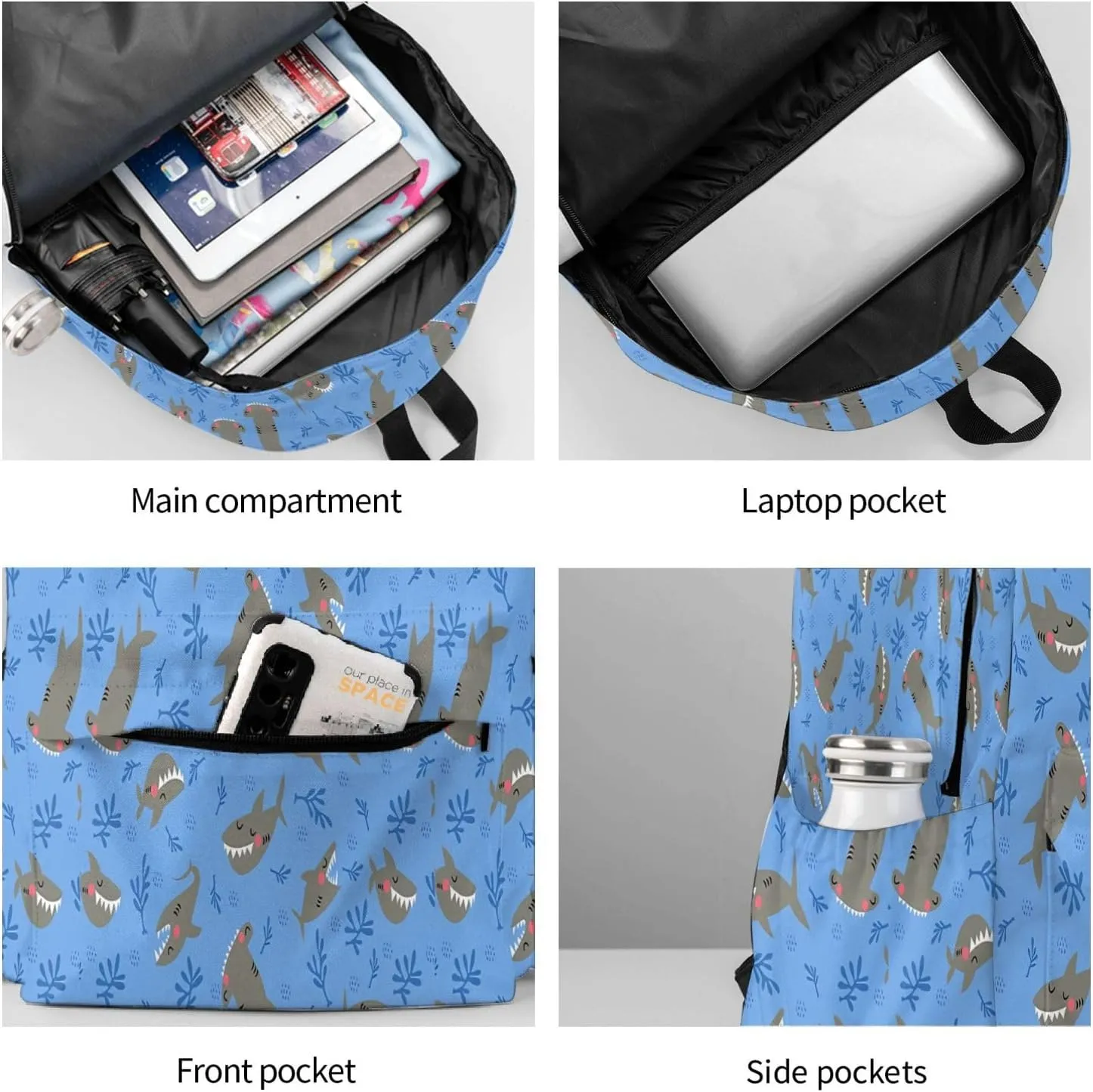 Shark Sea Animal Wild Seaweed Laptop Backpack Shoulder Bag Laptop Pack Travel Backpacks Commuter Back Pack Casual Daypack Bags With Side Pockets