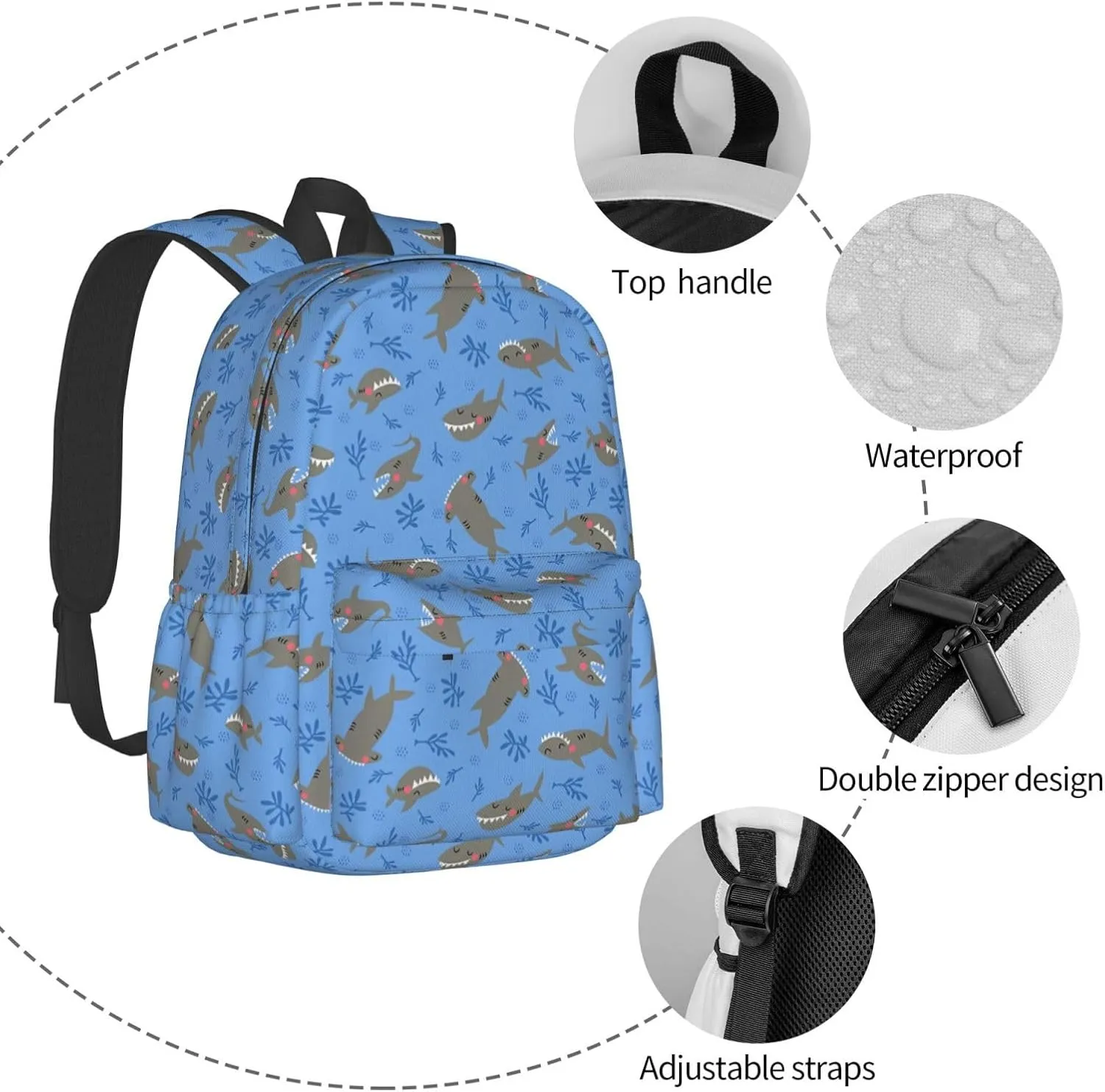 Shark Sea Animal Wild Seaweed Laptop Backpack Shoulder Bag Laptop Pack Travel Backpacks Commuter Back Pack Casual Daypack Bags With Side Pockets