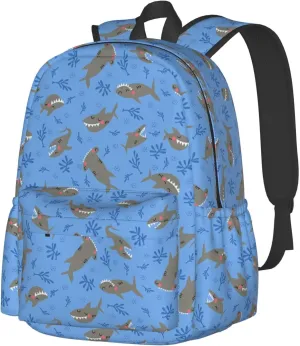 Shark Sea Animal Wild Seaweed Laptop Backpack Shoulder Bag Laptop Pack Travel Backpacks Commuter Back Pack Casual Daypack Bags With Side Pockets