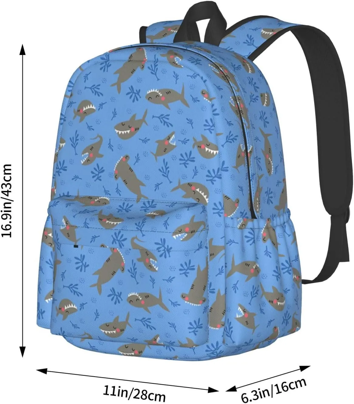Shark Sea Animal Wild Seaweed Laptop Backpack Shoulder Bag Laptop Pack Travel Backpacks Commuter Back Pack Casual Daypack Bags With Side Pockets