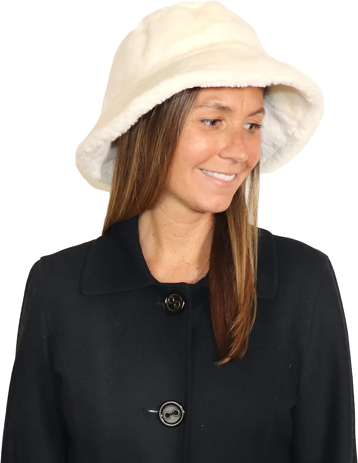 Sherpa Faux Fur Reversible Bucket Hat for Women - Furry Bucket Hat - Sherpa Bucket Hat for Winter