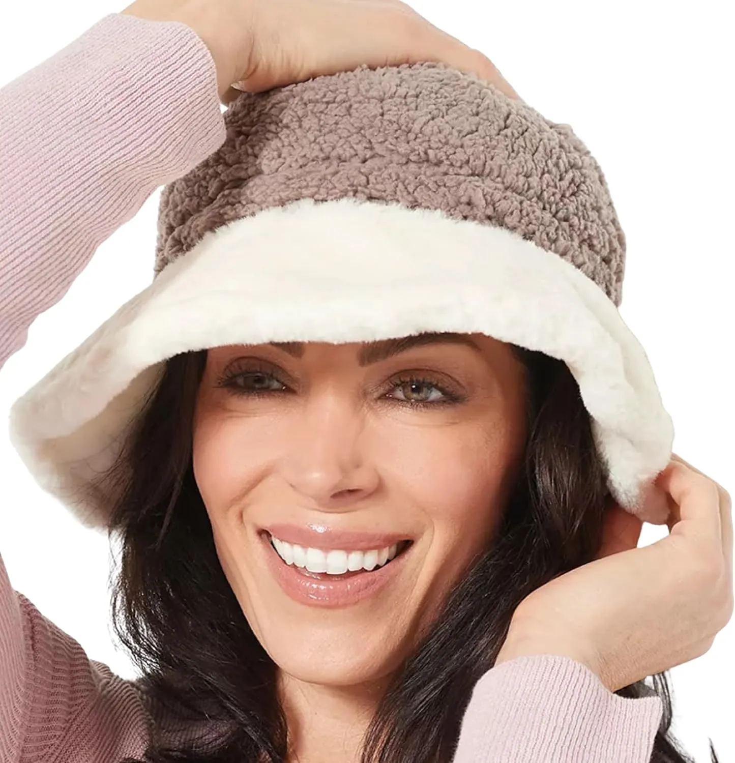 Sherpa Faux Fur Reversible Bucket Hat for Women - Furry Bucket Hat - Sherpa Bucket Hat for Winter