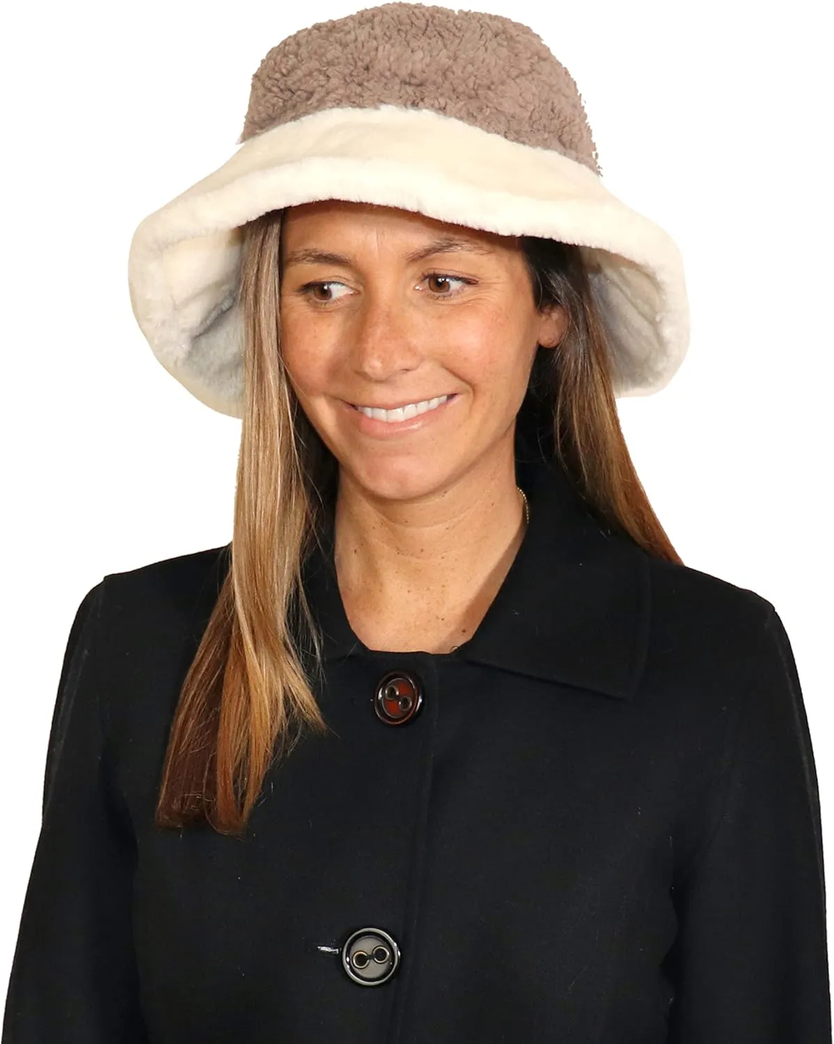 Sherpa Faux Fur Reversible Bucket Hat for Women - Furry Bucket Hat - Sherpa Bucket Hat for Winter