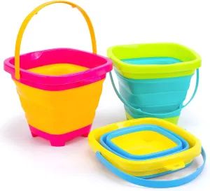 Shindel 3Packs Foldable Pail Bucket, 2L Silicone Collapsible Beach Toys Bucket for Kids, Multi Purpose for Fun Summer Activities, Camping Gear, Beach Essentials