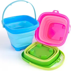 Shindel 3Set Collapsible Beach Toys for Kids, Foldable Beach Bucket for Summer Outdoor Activities, Camping Gear, Travelling, Buckets with Handles